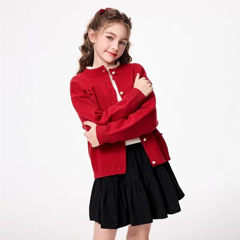 Girls Christmas Cardigan Long Sleeve Button Up Sweater Cute Bow Knitted Crop Outwear 5-14 Years in Saudi Arabia