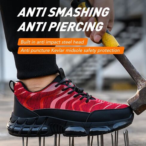 Mens Steel Toe Work Shoes Construction Safety Shoes Puncture Proof Anti Smashing Non Slip Light Weight Comfortable Fashion Red US 12 in Saudi Arabia