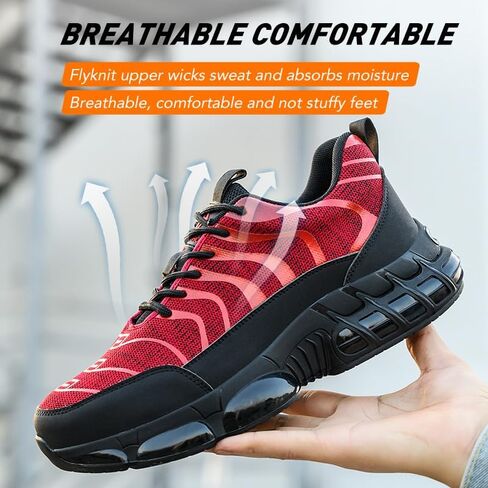 Mens Steel Toe Work Shoes Construction Safety Shoes Puncture Proof Anti Smashing Non Slip Light Weight Comfortable Fashion Red US 12 in Saudi Arabia