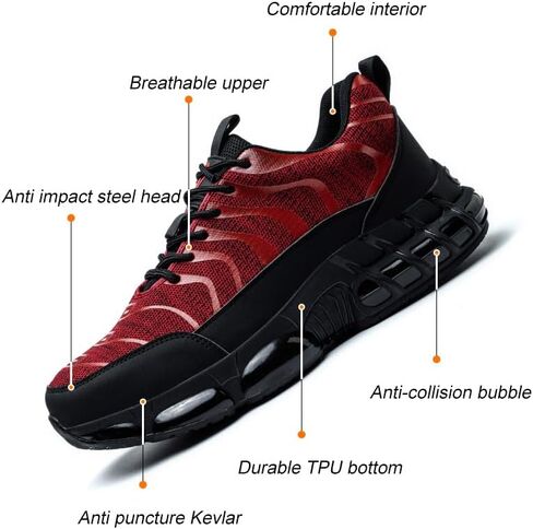 Mens Steel Toe Work Shoes Construction Safety Shoes Puncture Proof Anti Smashing Non Slip Light Weight Comfortable Fashion Red US 10 in Saudi Arabia