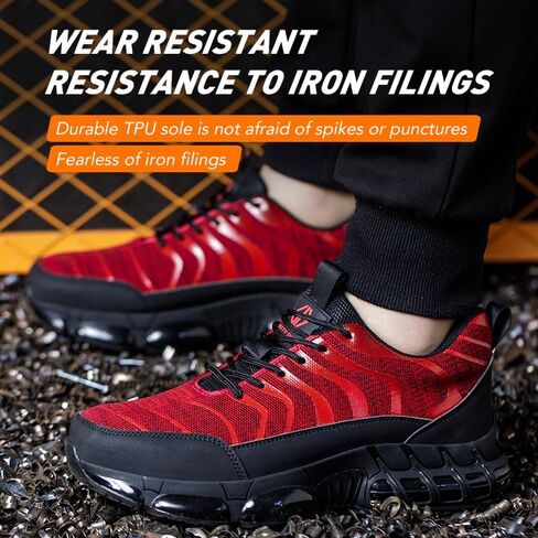 Mens Steel Toe Work Shoes Construction Safety Shoes Puncture Proof Anti Smashing Non Slip Light Weight Comfortable Fashion Red US 10 in Saudi Arabia