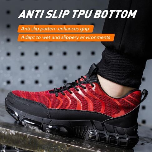 Mens Steel Toe Work Shoes Construction Safety Shoes Puncture Proof Anti Smashing Non Slip Light Weight Comfortable Fashion Red US 10 in Saudi Arabia