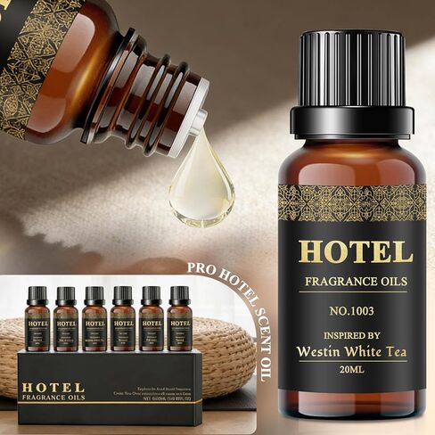 Hotel Diffuser Oil Set - Inspired by My Way, Baccarat, Westin White Tea, Santal, 24k Magic, Ritz-Carlton Hotel Scent Essential Oil Set Large Capacity, 20ml - (Pack of 6) in Saudi Arabia