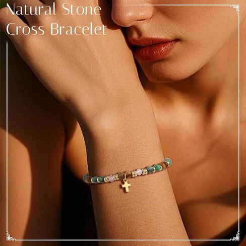 8 قطع أساور متقاطعة للنساء هدايا مسيحية - سوار متقاطع مطرز 4 مم ملهمة لتأكيد عيد الميلاد المعمودية هدايا عيد الميلاد أساور من الحجر الطبيعي مجوهرات in Kuwait