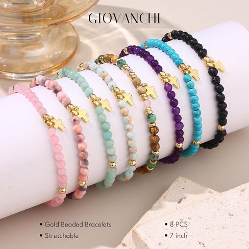 8 قطع أساور متقاطعة للنساء هدايا مسيحية - سوار متقاطع مطرز 4 مم ملهمة لتأكيد عيد الميلاد المعمودية هدايا عيد الميلاد أساور من الحجر الطبيعي مجوهرات in Kuwait