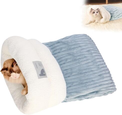 Cat Sleeping Bag for Indoor Cats, Cat Sleeping Bag for Indoor Cats Large Adult, Cat Sleeping Bag Large, Cozy Cat Winter Cat Sleeping Bag, 360° Warm Semi Enclosed Soft Plush Large Cat Sack Cute (Blue) in Saudi Arabia