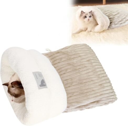 Cat Sleeping Bag for Indoor Cats, Cat Sleeping Bag for Indoor Cats Large Adult, Cat Sleeping Bag Large, Cozy Cat Winter Cat Sleeping Bag, 360° Warm Semi Enclosed Soft Plush Large Cat Sack Cute (Blue) in Saudi Arabia