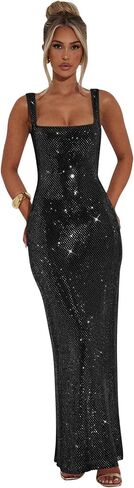 Long Sequin Prom Dress 2025 Mermaid Square Neck Bodycon Spaghetti Strap Backless Evening Gowns in Saudi Arabia