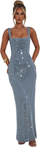 Long Sequin Prom Dress 2025 Mermaid Square Neck Bodycon Spaghetti Strap Backless Evening Gowns in Saudi Arabia
