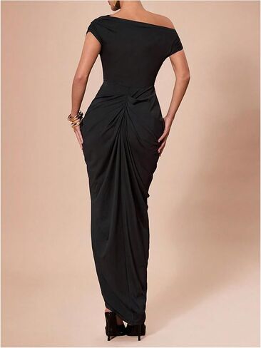Floerns Women's Elegant Long Dress Asymmetrical Off Shoulder Ruched Slit Bodycon Cocktail Dresses in Saudi Arabia