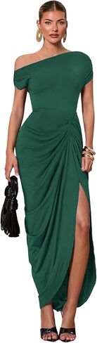 Floerns Women's Elegant Long Dress Asymmetrical Off Shoulder Ruched Slit Bodycon Cocktail Dresses in Saudi Arabia