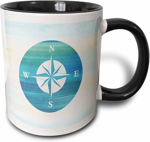 3dRose Aqua Nautical Compass Beach Theme Art Mug, 11 oz, Black in Saudi Arabia