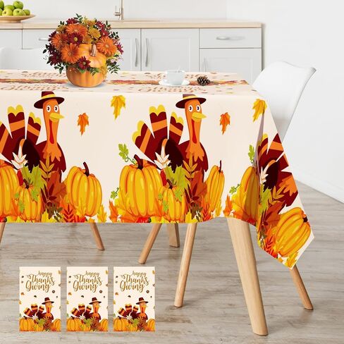 4 Pack Thanksgiving Fall Tablecloths, Pumpkin Maple Leaves Table Cloth Disposable Plastic Autumn Harvest Thanksgiving Table Cover Kitchen Table Decorations for Dinner Holiday Party, 54 x 108 Inch in Saudi Arabia