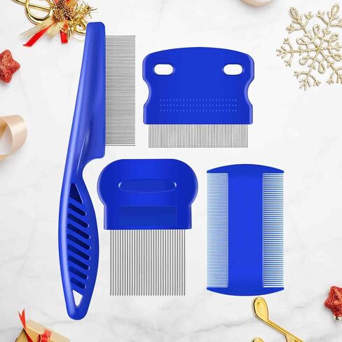 4 Pack Flea Lice Comb, Stainless Steel Grooming Combs with Rounded Teeth, Double Sided Professional Tear Stain Remover, for Small, Medium & Large Furry Friends in Saudi Arabia