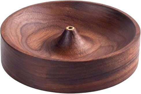 Incense Holder,Black Walnut Hand - Crafted Round Burner for Sticks with Ash Catcher,Perfect for Relaxation at Home, Yoga,Spa & as a Gift in Saudi Arabia