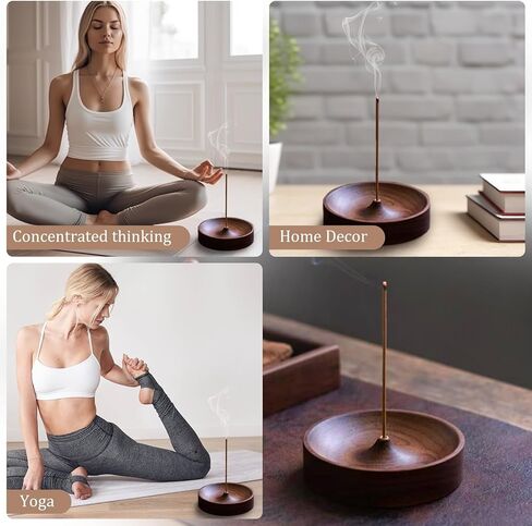 Incense Holder,Black Walnut Hand - Crafted Round Burner for Sticks with Ash Catcher,Perfect for Relaxation at Home, Yoga,Spa & as a Gift in Saudi Arabia