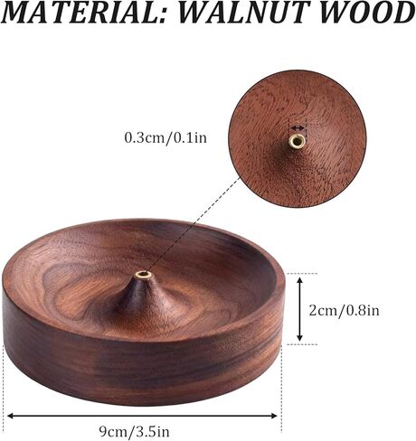 Incense Holder,Black Walnut Hand - Crafted Round Burner for Sticks with Ash Catcher,Perfect for Relaxation at Home, Yoga,Spa & as a Gift in Saudi Arabia