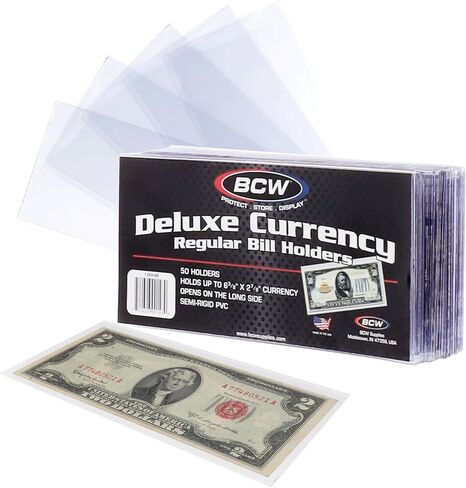 BCW Large Bill Deluxe Currency Holders - 50ct | Deluxe Archival Safe Bill Protector Sleeves | High Clarity Double-Polished Clear Vinyl | for Collectors and Numismatics | Large Currency Holders in Saudi Arabia