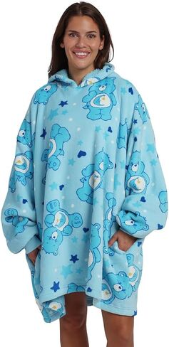 Bioworld Care Bears Bedtime Bear All-Over Print Adult Blue Long Sleeve Sherpa-Lined Hooded Blanket in Saudi Arabia