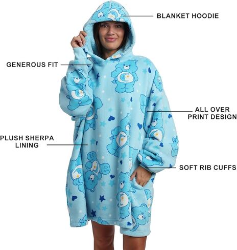 Bioworld Care Bears Bedtime Bear All-Over Print Adult Blue Long Sleeve Sherpa-Lined Hooded Blanket in Saudi Arabia
