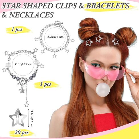 Y2k Accessories Set Included Star Y2k Silver Necklace Y2K Star Shoulder Bag Sunglasses Star Hair Clip Y2k Silver Vintage Jewelry Set in Saudi Arabia