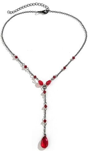 Gothic Y Necklace,Goth Black Red Crystal Bead Teardrop Necklace,Punk Y Necklace,Halloween Christmas New Year Jewelry Vampire Accessories for Women in Saudi Arabia