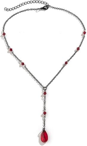Gothic Y Necklace,Goth Black Red Crystal Bead Teardrop Necklace,Punk Y Necklace,Halloween Christmas New Year Jewelry Vampire Accessories for Women in Saudi Arabia