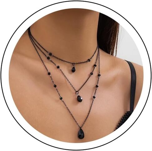 Gothic Y Necklace,Goth Black Red Crystal Bead Teardrop Necklace,Punk Y Necklace,Halloween Christmas New Year Jewelry Vampire Accessories for Women in Saudi Arabia