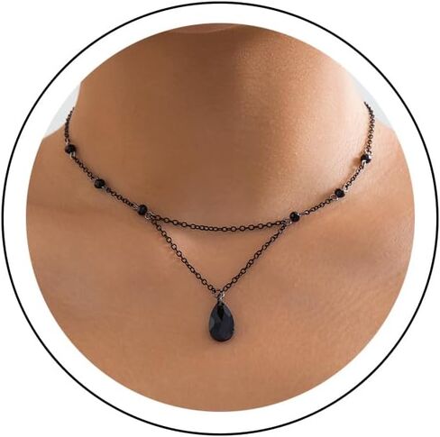 Gothic Y Necklace,Goth Black Red Crystal Bead Teardrop Necklace,Punk Y Necklace,Halloween Christmas New Year Jewelry Vampire Accessories for Women in Saudi Arabia