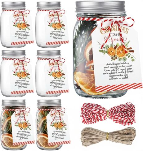 6 Set 14 Pcs Christmas Cinnamon Simmer Pot 16.6 oz Potpourri Gift Favor Jar Stovetop Potpourri Simmer Instruction Tags Winter Potpourri Crafting Kit for Xmas Home Party Decor (Not Contain Potpourri) in Saudi Arabia