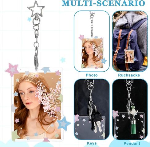 2Pcs Star Photocard Holder Keychain 3.9 Inch Star Wave Photo Card Holder Keychain Acrylic Cute Photocard Holders Keychains with Pendant for Idol Card Photo Album Transparent Creative in Saudi Arabia