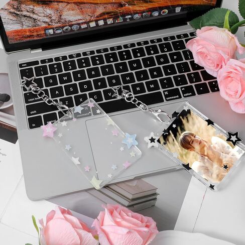 2Pcs Star Photocard Holder Keychain 3.9 Inch Star Wave Photo Card Holder Keychain Acrylic Cute Photocard Holders Keychains with Pendant for Idol Card Photo Album Transparent Creative in Saudi Arabia