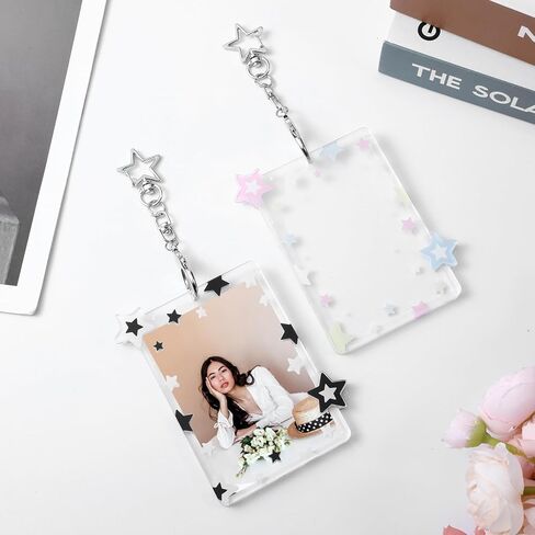 2Pcs Star Photocard Holder Keychain 3.9 Inch Star Wave Photo Card Holder Keychain Acrylic Cute Photocard Holders Keychains with Pendant for Idol Card Photo Album Transparent Creative in Saudi Arabia