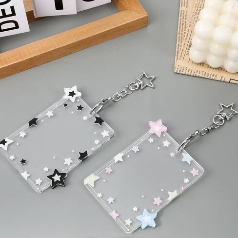 2Pcs Star Photocard Holder Keychain 3.9 Inch Star Wave Photo Card Holder Keychain Acrylic Cute Photocard Holders Keychains with Pendant for Idol Card Photo Album Transparent Creative in Saudi Arabia