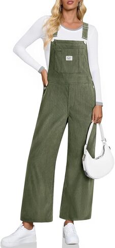 Cicy Bell Womens Corduroy Bib Overalls Casual Adjustable Strap Wide Leg Jumpsuits Baggy Trendy Long Rompers with Pockets in Saudi Arabia