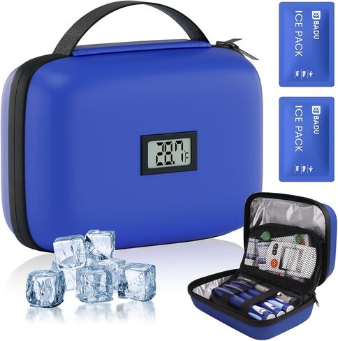 Insulin Cooler Travel Case with Temperature Display, TSA Approved Diabetic Cooling Bag for Insulin Pens and Supplies, Refrigerated Medicine Organizer with 2 Ice Packs in Saudi Arabia