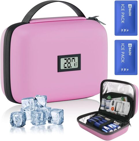 Insulin Cooler Travel Case with Temperature Display, TSA Approved Diabetic Cooling Bag for Insulin Pens and Supplies, Refrigerated Medicine Organizer with 2 Ice Packs in Saudi Arabia