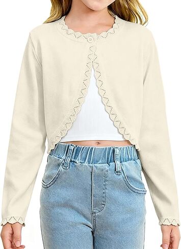 Girls Cardigan Long Sleeve Sweet Knit Bolero Shrug for Kids Button Closure Cardigan Sweaters 4-13 Years in Saudi Arabia