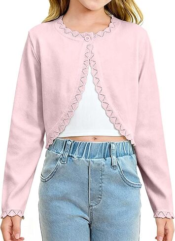 Girls Cardigan Long Sleeve Sweet Knit Bolero Shrug for Kids Button Closure Cardigan Sweaters 4-13 Years in Saudi Arabia