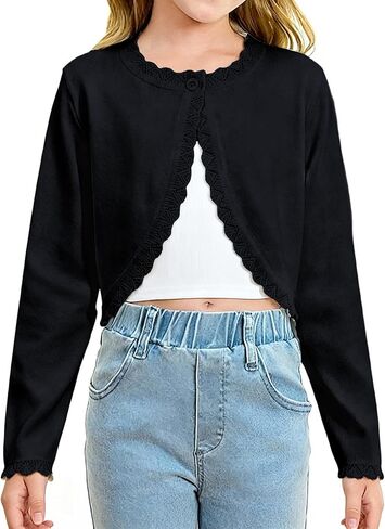 Girls Cardigan Long Sleeve Sweet Knit Bolero Shrug for Kids Button Closure Cardigan Sweaters 4-13 Years in Saudi Arabia