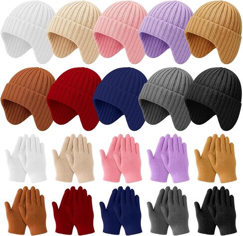 20 Pcs Kids Hats Gloves Winter Set Bulk Kids Warm Knitted Beanies Cap Weather Gloves for 5-10 years Girls and Boys in Saudi Arabia