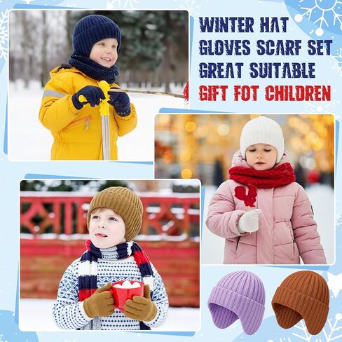 20 Pcs Kids Hats Gloves Winter Set Bulk Kids Warm Knitted Beanies Cap Weather Gloves for 5-10 years Girls and Boys in Saudi Arabia