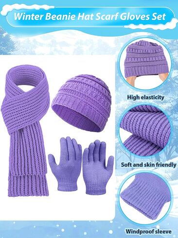 80 Pcs Kids Winter Hat Gloves Scarf Set with Colorful Drawstring Bag, Knit Toddler Beanie Cap, Warm Gloves, Neck Warmer for 5-10 Years Old Girls and Boys Children in Saudi Arabia