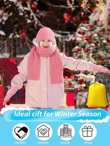 80 Pcs Kids Winter Hat Gloves Scarf Set with Colorful Drawstring Bag, Knit Toddler Beanie Cap, Warm Gloves, Neck Warmer for 5-10 Years Old Girls and Boys Children in Saudi Arabia