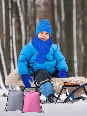 80 Pcs Kids Winter Hat Gloves Scarf Set with Colorful Drawstring Bag, Knit Toddler Beanie Cap, Warm Gloves, Neck Warmer for 5-10 Years Old Girls and Boys Children in Saudi Arabia