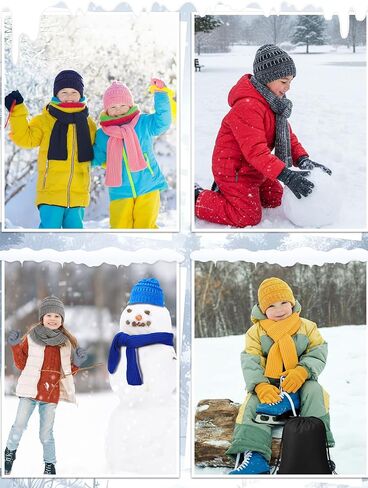 80 Pcs Kids Winter Hat Gloves Scarf Set with Colorful Drawstring Bag, Knit Toddler Beanie Cap, Warm Gloves, Neck Warmer for 5-10 Years Old Girls and Boys Children in Saudi Arabia