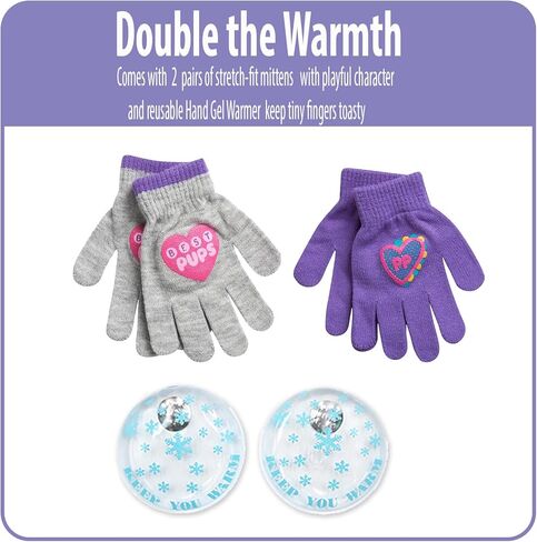Nicklelodeon Paw Patrol Girls Winter Hat and 2 Pair Mittens or Gloves (Age 2-7), Size Age 4-7, Paw Patrol Purple/Grey Glove with Handwarmers in Saudi Arabia