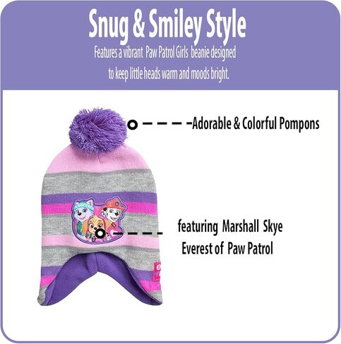 Nicklelodeon Paw Patrol Girls Winter Hat and 2 Pair Mittens or Gloves (Age 2-7), Size Age 4-7, Paw Patrol Purple/Grey Glove with Handwarmers in Saudi Arabia