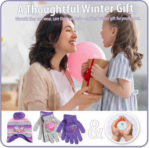Nicklelodeon Paw Patrol Girls Winter Hat and 2 Pair Mittens or Gloves (Age 2-7), Size Age 4-7, Paw Patrol Purple/Grey Glove with Handwarmers in Saudi Arabia