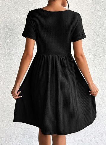 BLENCOT Short Sleeve Maternity Rib Knitted Dress for Spring Summer Button Knit Ribbed Babydoll Pregnancy Dresses with Pocket in Saudi Arabia